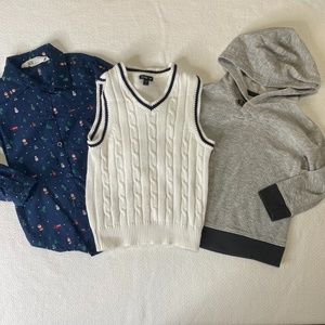 Baby Gap White Vest, H&M Santa Shirt & Cat&Jack Gray Sweatshirt Size 3T.